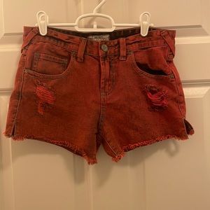 Free People, red-orange, denim shorts, size 26